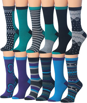 Tipi Toe Women's 12 Pairs Colorful Patterned Crew Socks