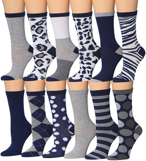 Tipi Toe Women's 12 Pairs Colorful Patterned Crew Socks