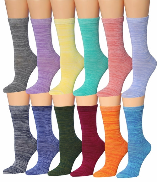 Tipi Toe Women's 12 Pairs Colorful Patterned Crew Socks