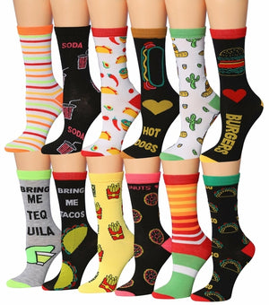 Tipi Toe Women's 12 Pairs Colorful Patterned Crew Socks