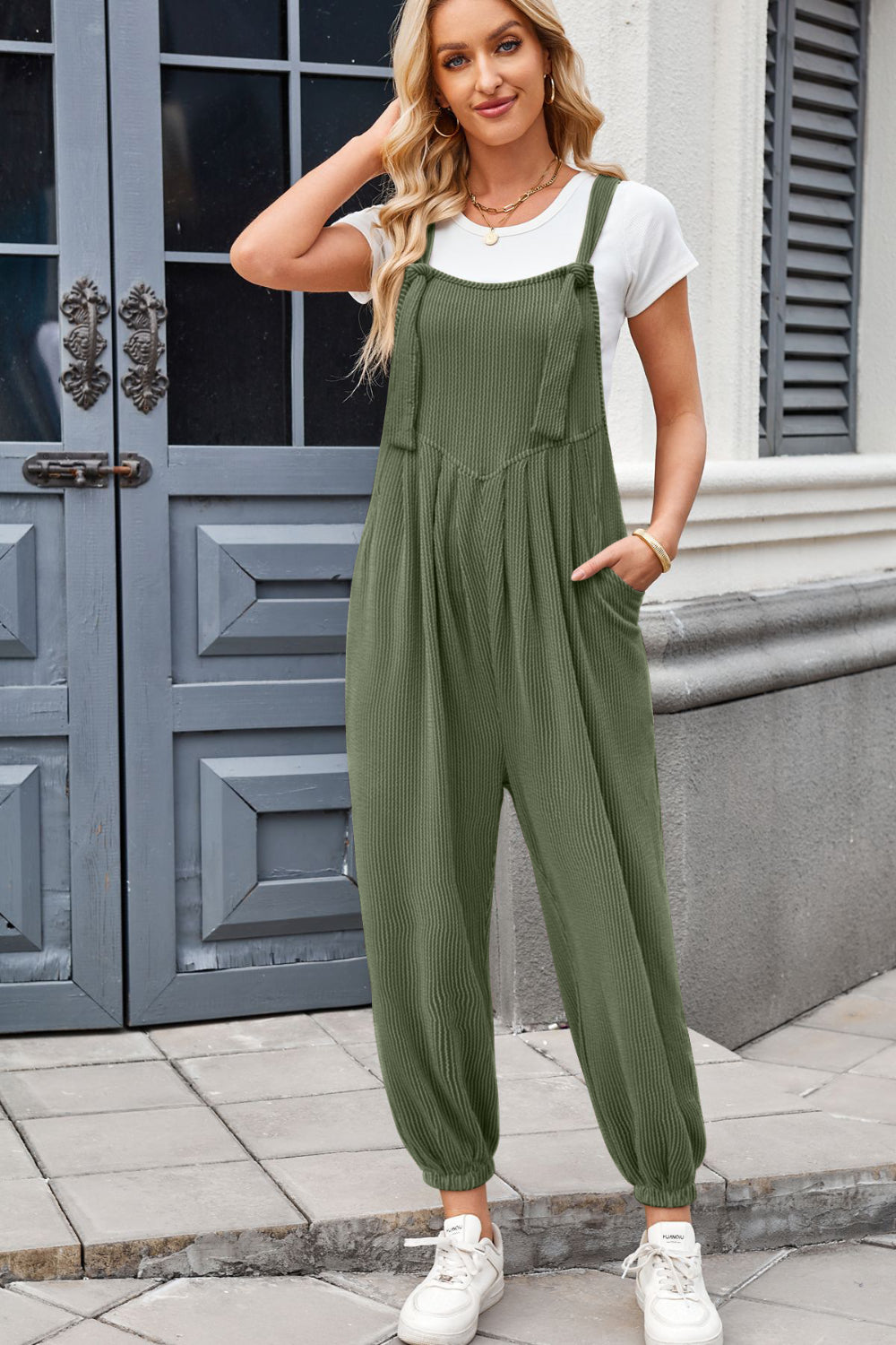 Lovelet Knotted Strap Overalls with Pockets