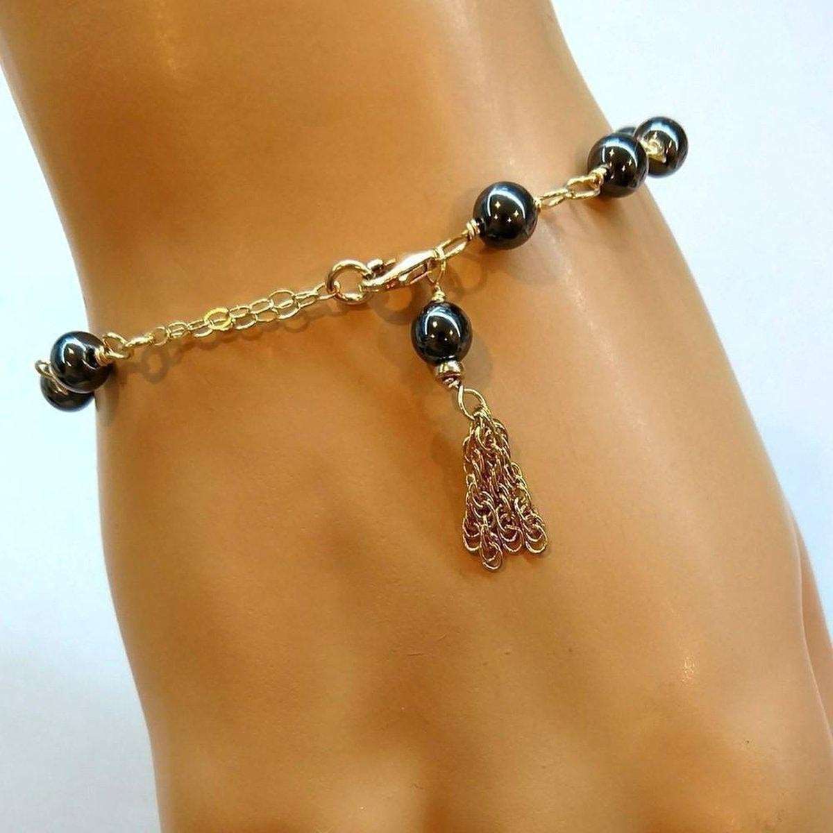 Adjustable 14 KT Gold Filled Hematite Gold Chain Tassel Bracelets