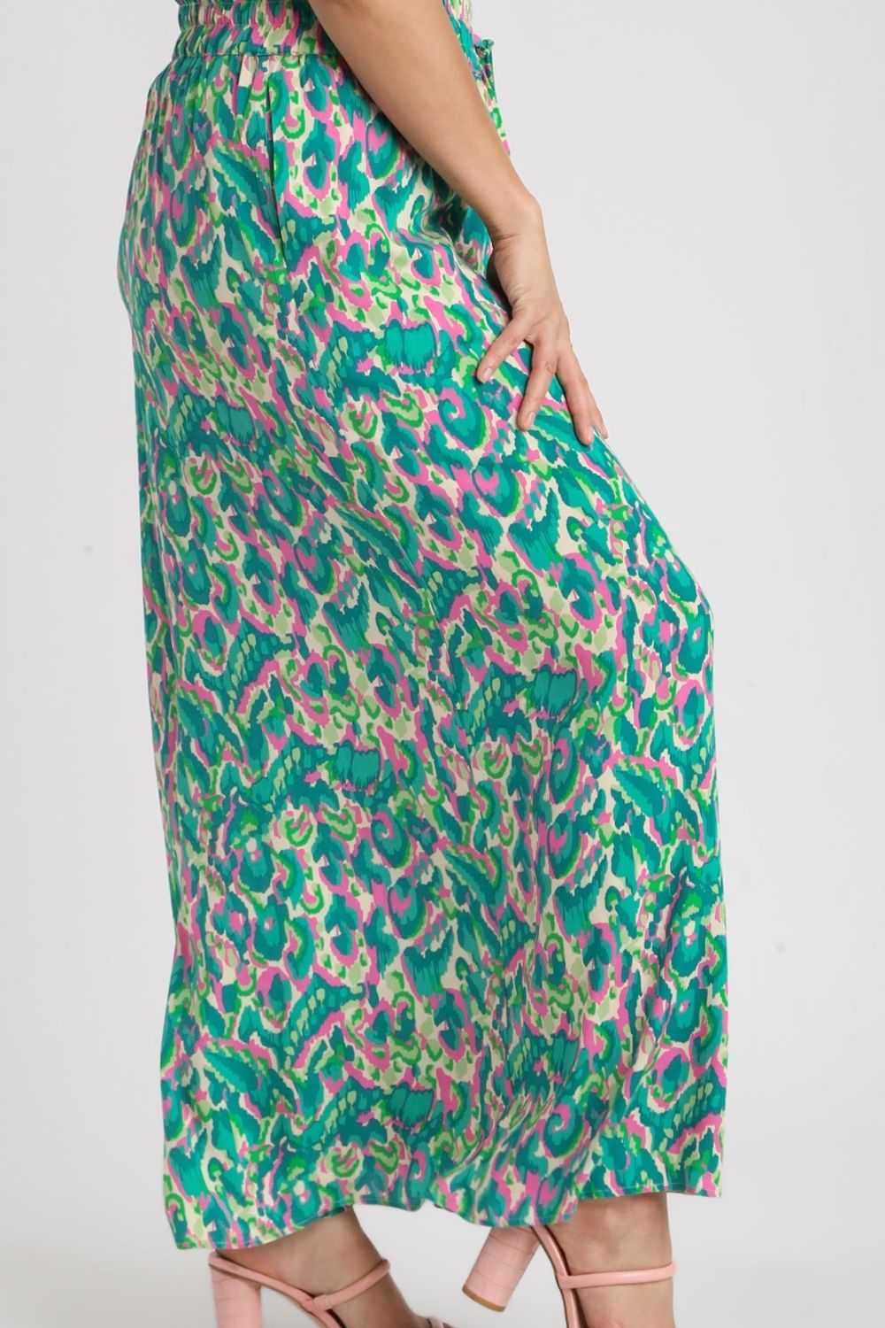 Umgee Full Size Mixed Print High Waist Wide Leg Pants Plus Size