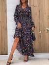 Smocked V-Neck Flounce Sleeve Dress - Stylish Printed Design