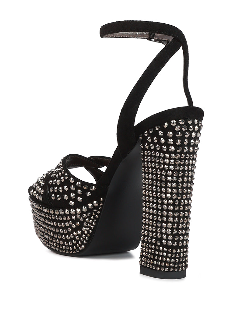 Bellini Heat-Set Diamante High Block Heel Sandals