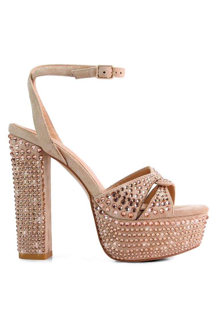 Bellini Heat-Set Diamante High Block Heel Sandals