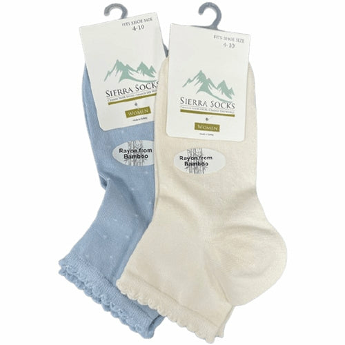 Women's Bamboo Socks - Low Cut Quarter Scalloped Edge Pastel Colors