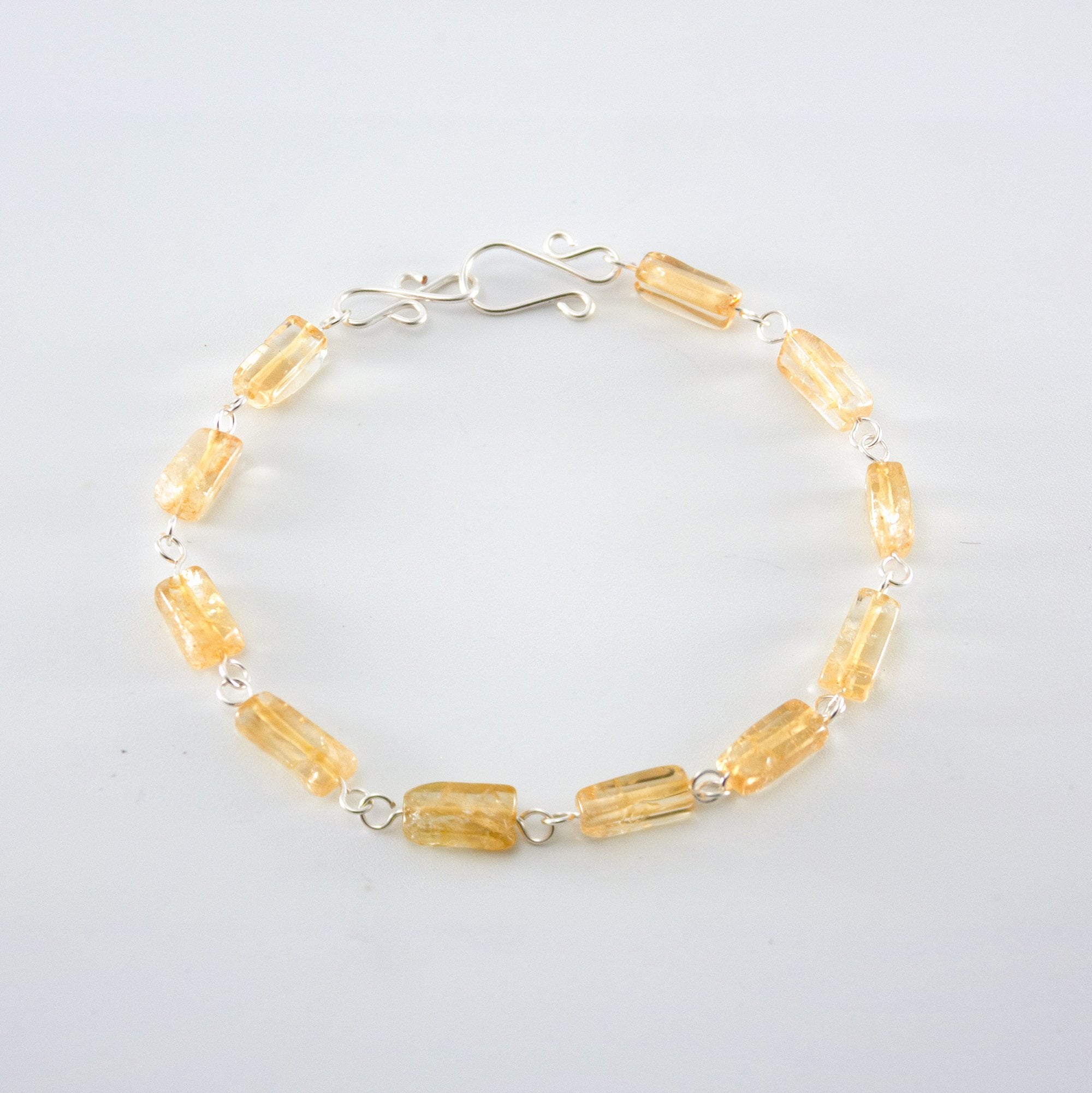 Citrine Rectangular Silver Link Bracelet