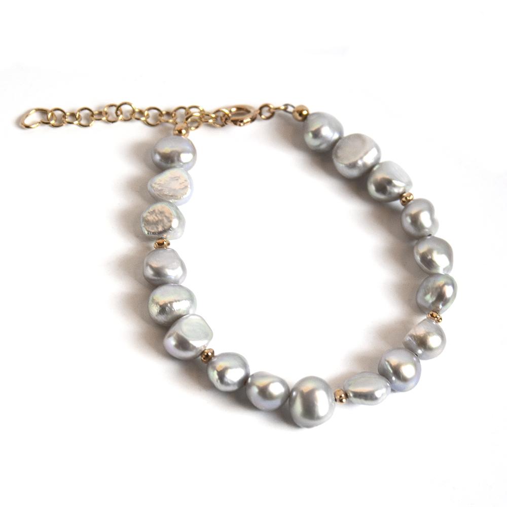 Gray Freshwater Pearl with Gold Bead Accents Bracelet