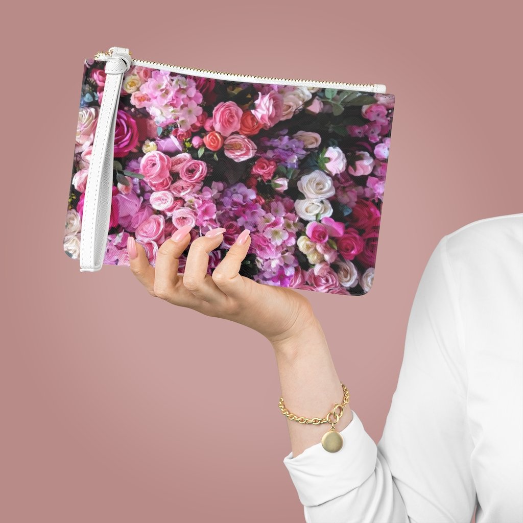 Floral Bouquet Designed Zipped Clutch Bag