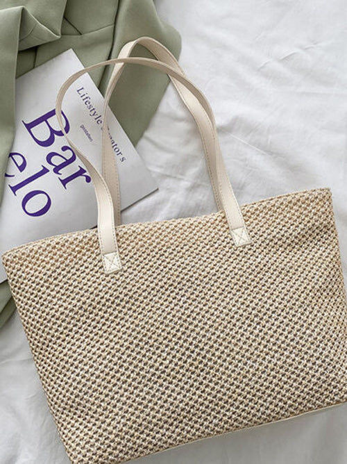 Solid Color Woven Tote Bag