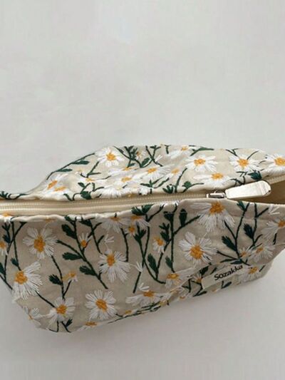 Daisy Embroidered Cosmetic Pouch