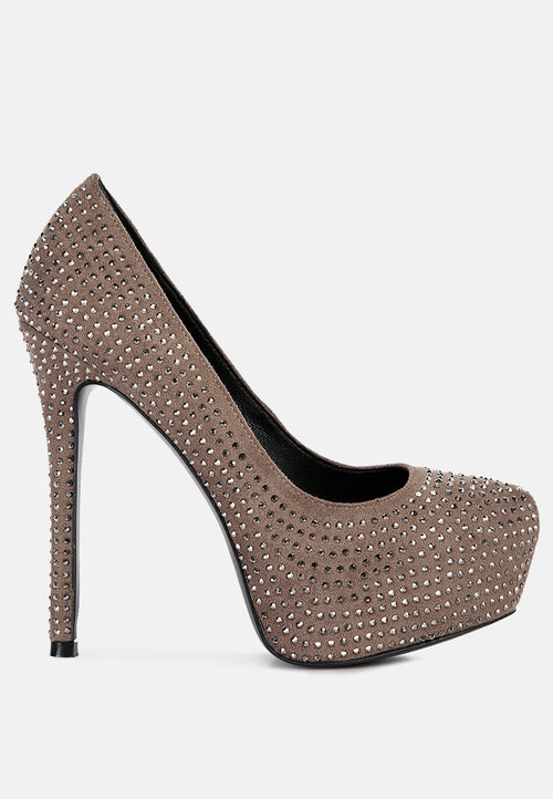 Clarisse Diamante Faux Suede High Heeled Pumps