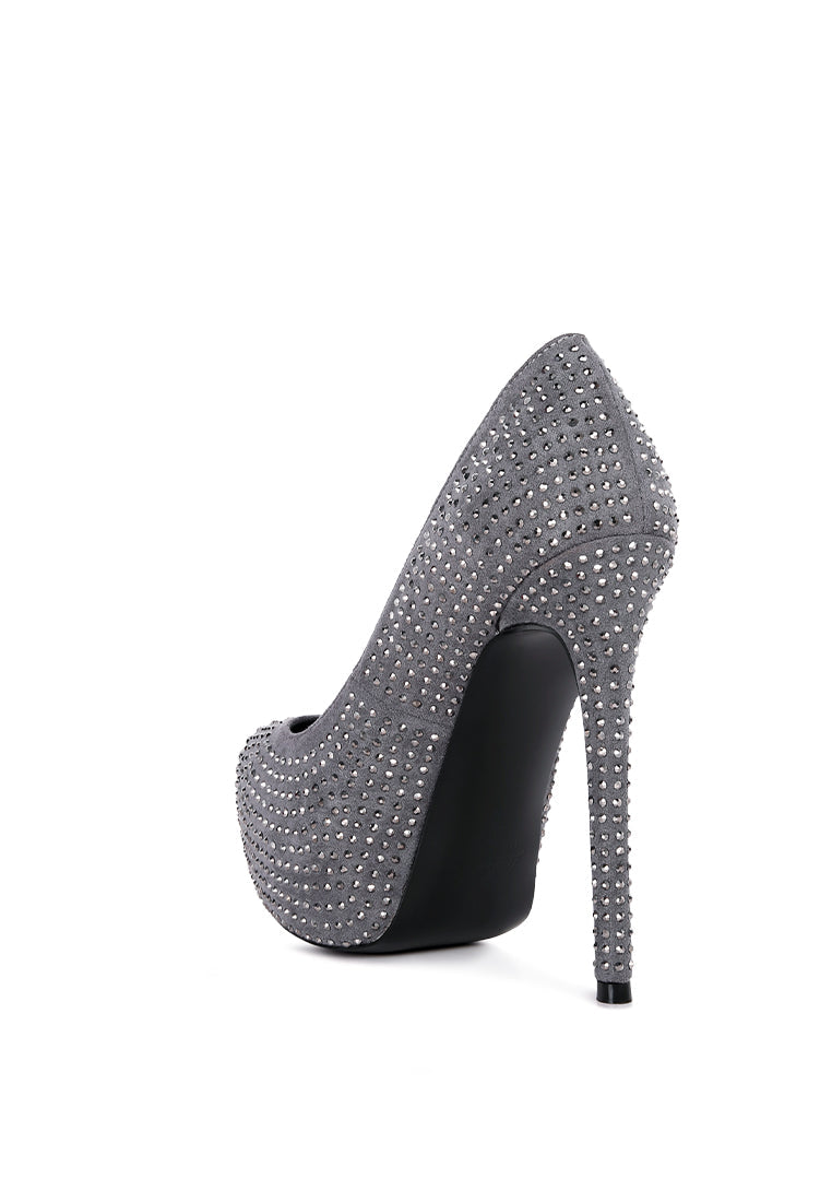 Clarisse Diamante Faux Suede High Heeled Pumps