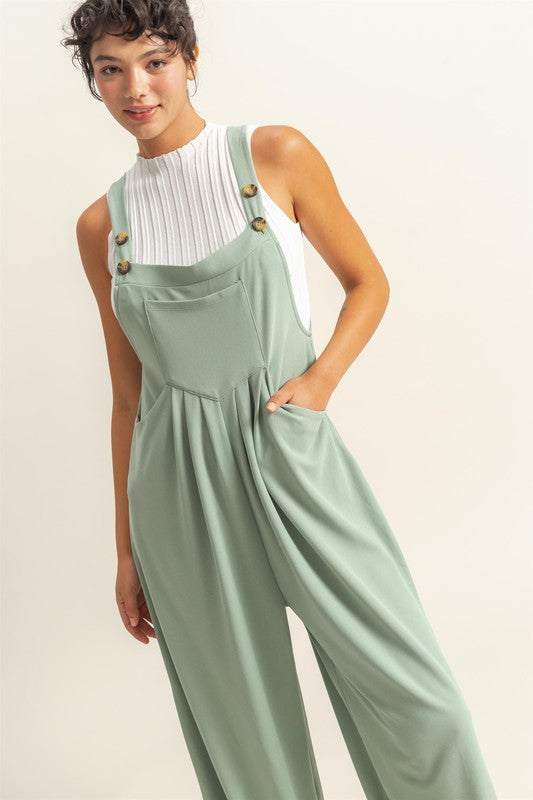 HYFVE Pleated Detail Front Pocket Wide Strap Overalls