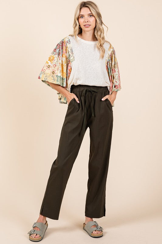 Mittoshop Paperbag Waist Tapered Straight Pants