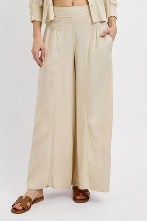 RISEN Shirring Detail Wide Leg Pants