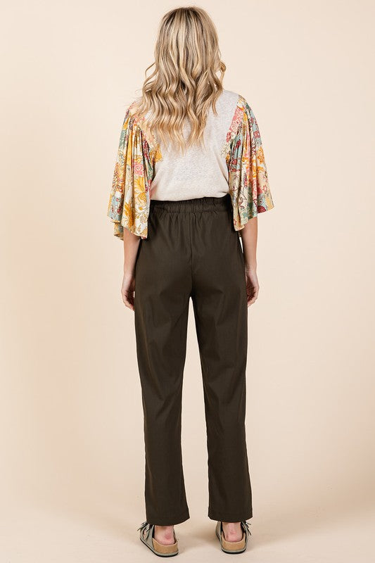 Mittoshop Paperbag Waist Tapered Straight Pants