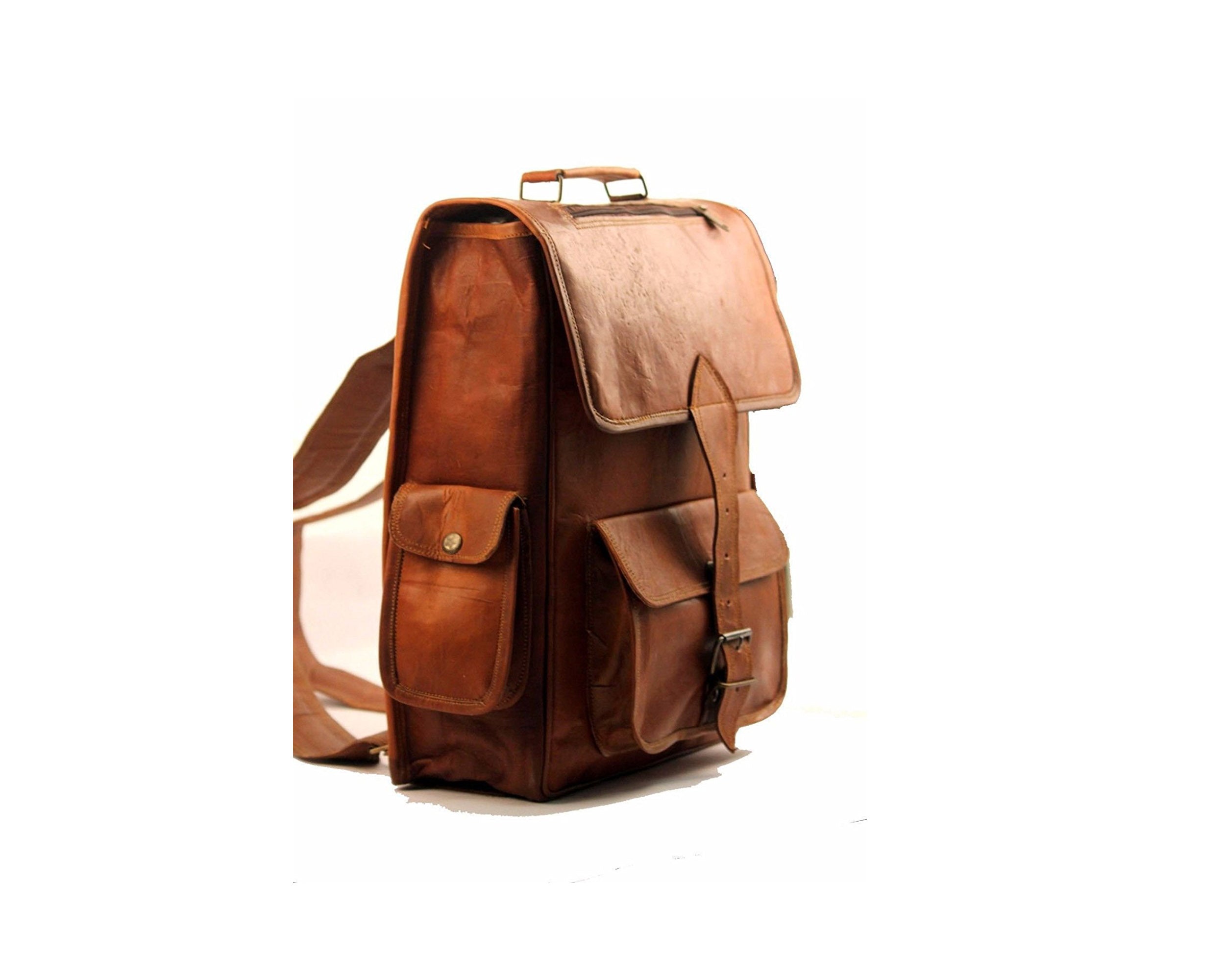 Vintage Leather Laptop Backpack Shoulder Bag Rucksack Bag.