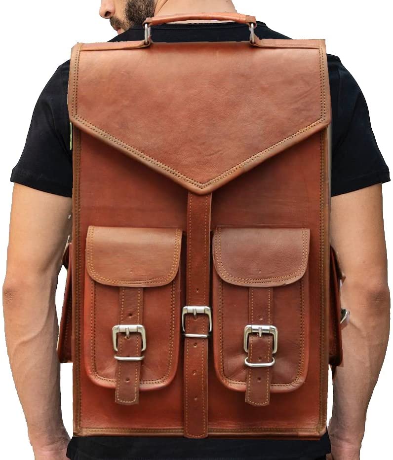 Handmade Brown Leather Laptop Backpack For Unisex,