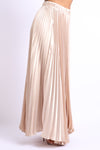 Elastic High Waist A-Line Pleated Satin Maxi Skirt Formal Prom TAUPE