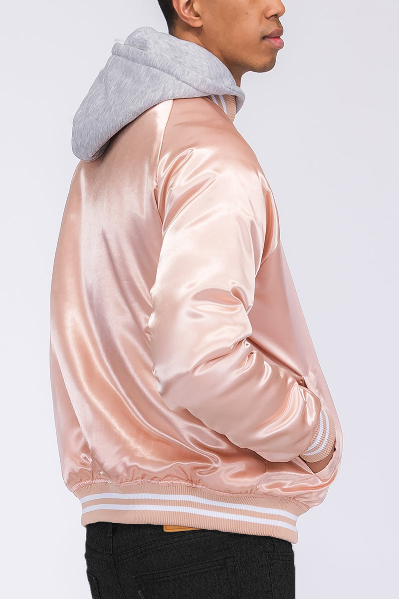 Satin Hooded Varsity Jacket