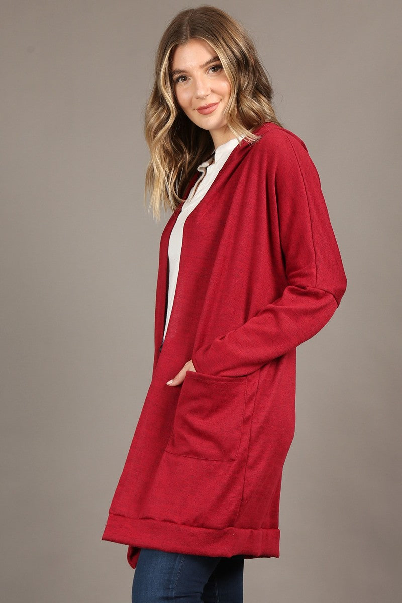 Hacci Fabric, Long Sleeve Hoodie Open Cardigan