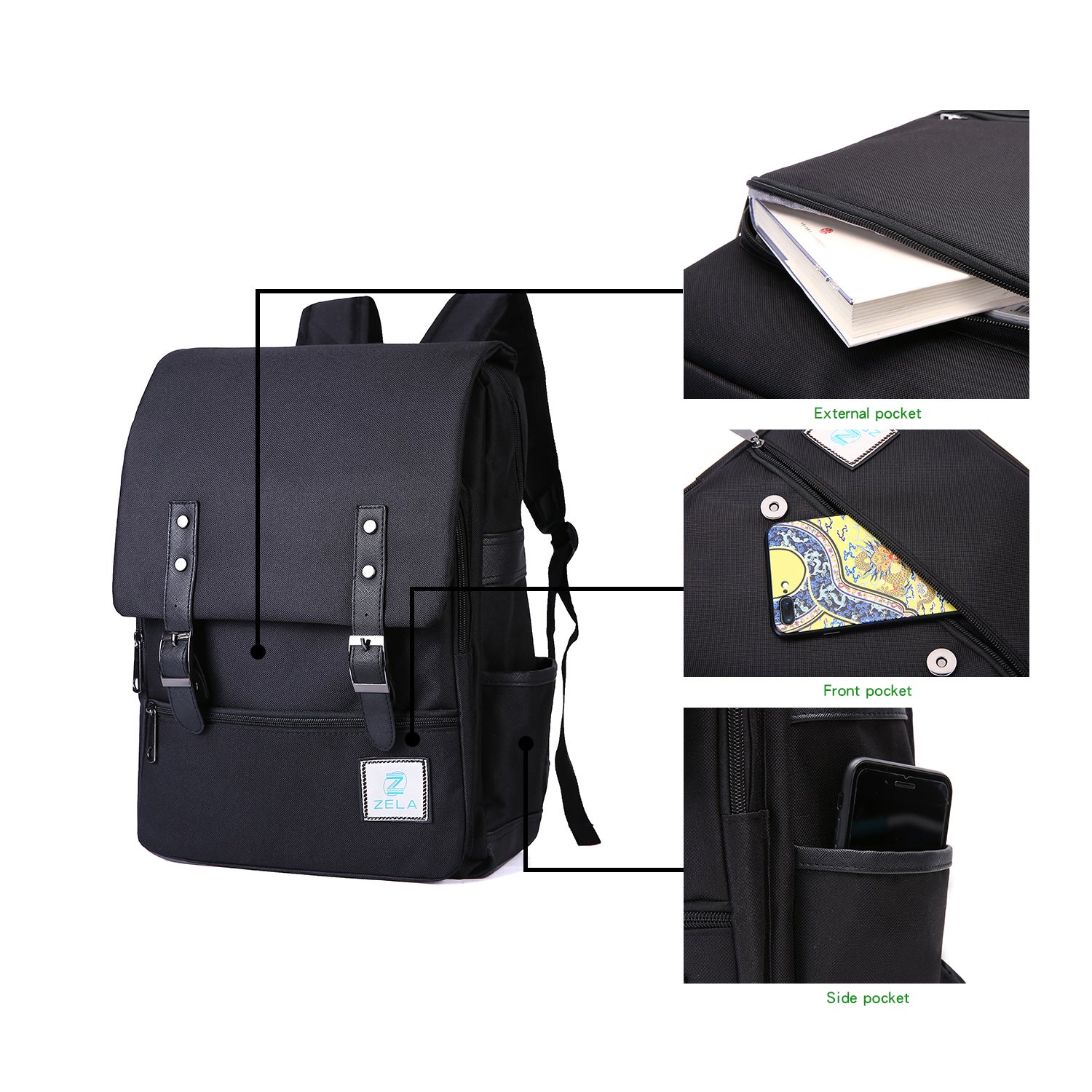 Slim Backpack,College, School & Business Fits 15-inch Laptop-All-Black