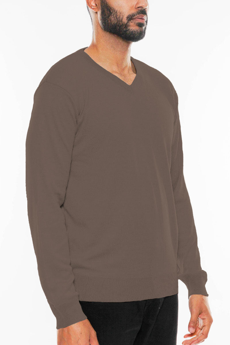 Solid Vneck Knit Pullover Sweater