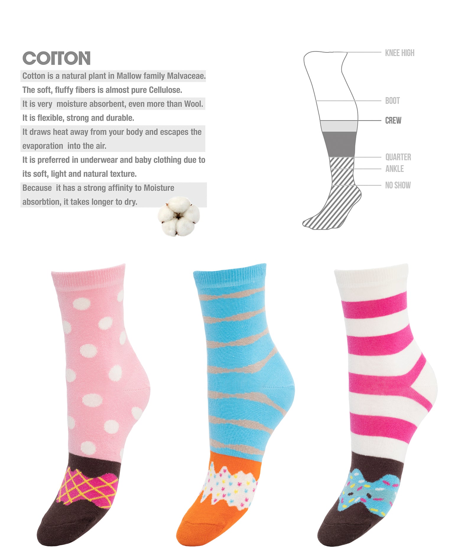 Women's Donut Socks Gift Box Colorful & Soft Cotton Crew Socks 3 pack