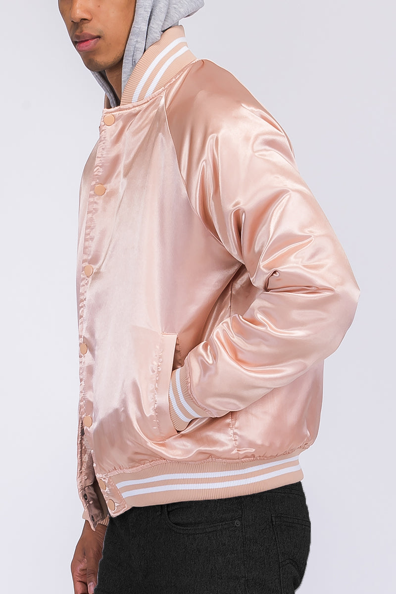 Satin Hooded Varsity Jacket