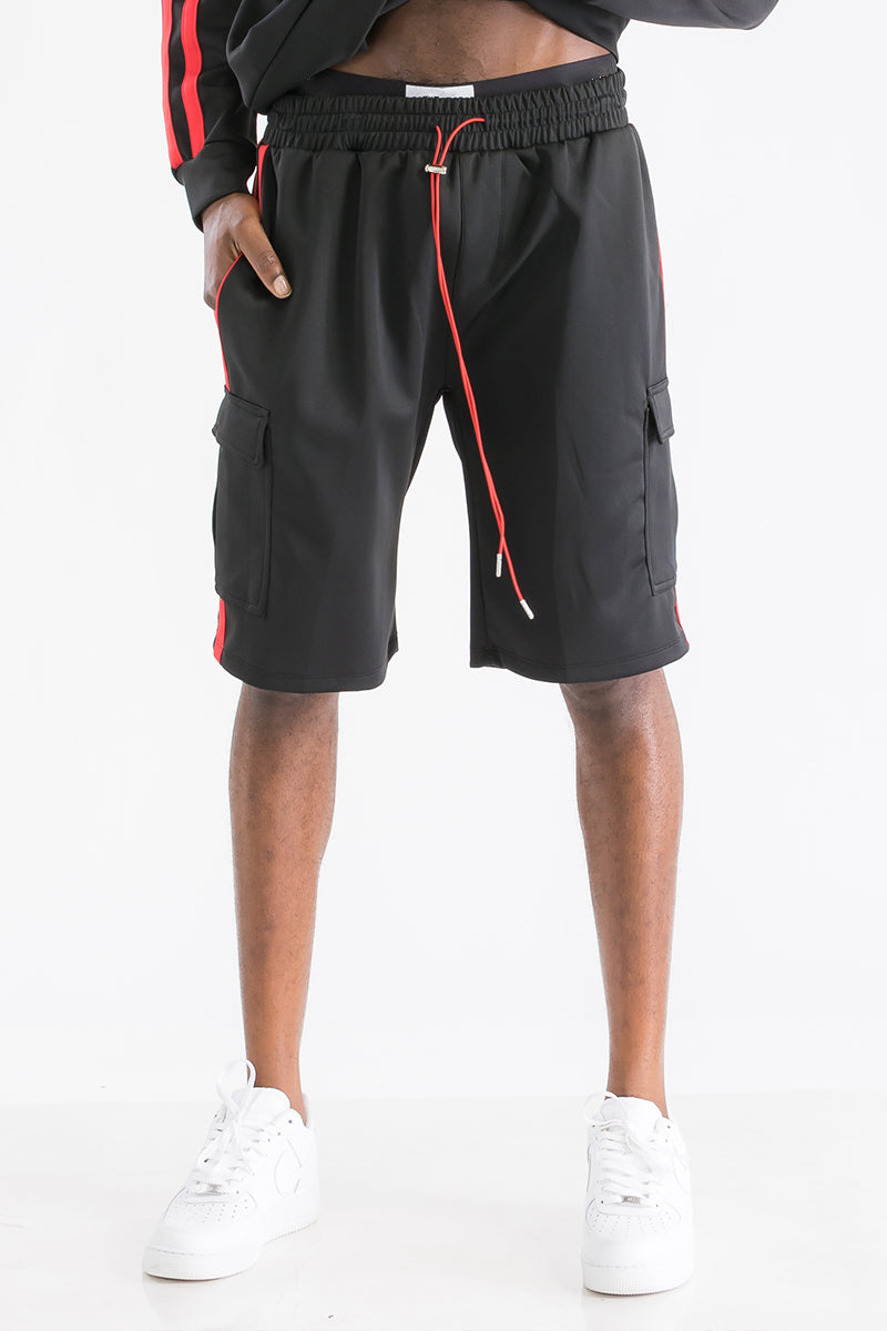 TWO STRIPE CARGO POCKET TRACK SHORTS