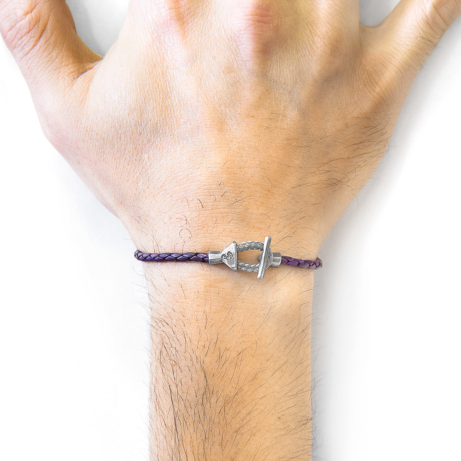 Grape Purple Cullen Silver and Braided Leather Bracelet