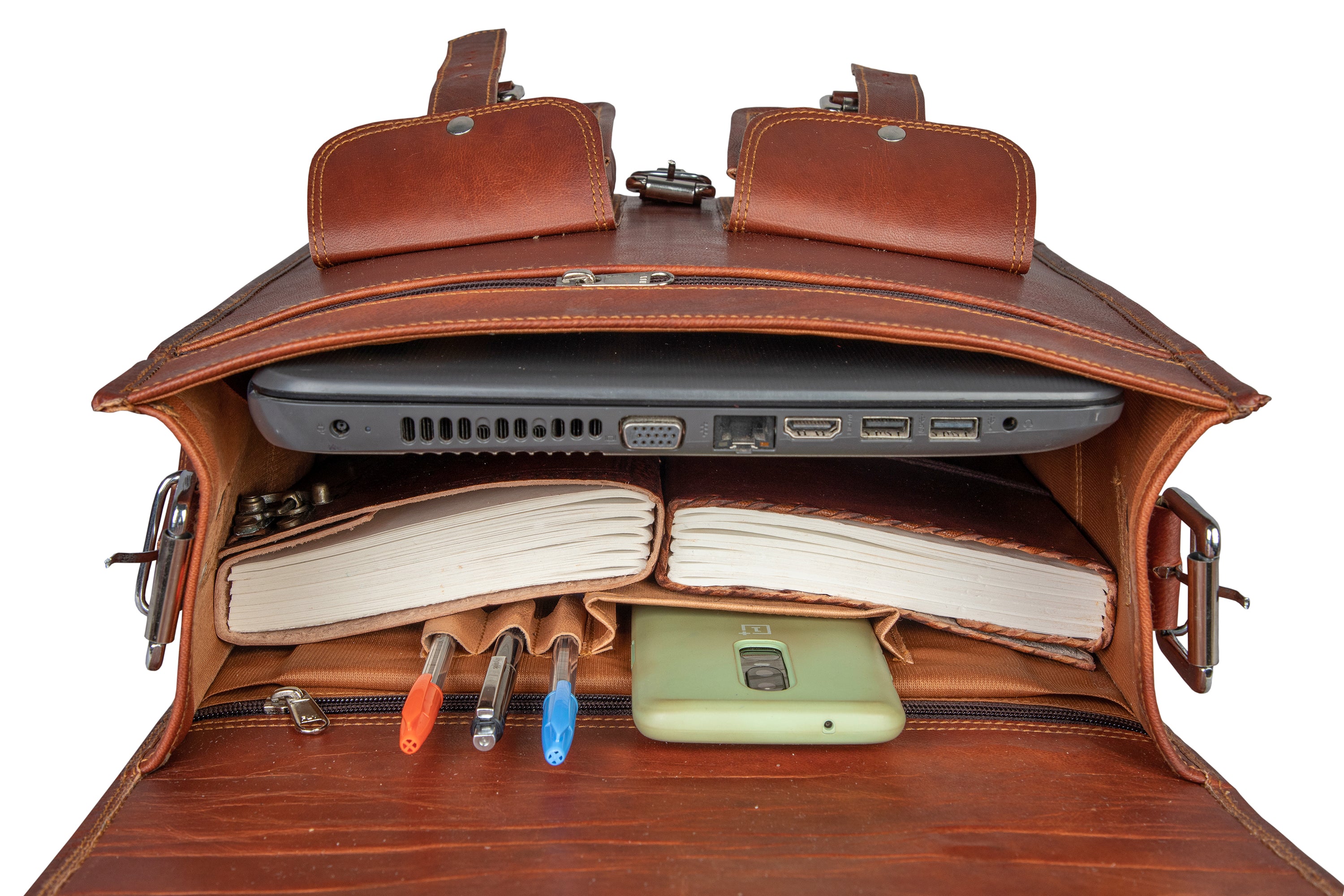 Handmade Brown Leather Laptop Backpack For Unisex,