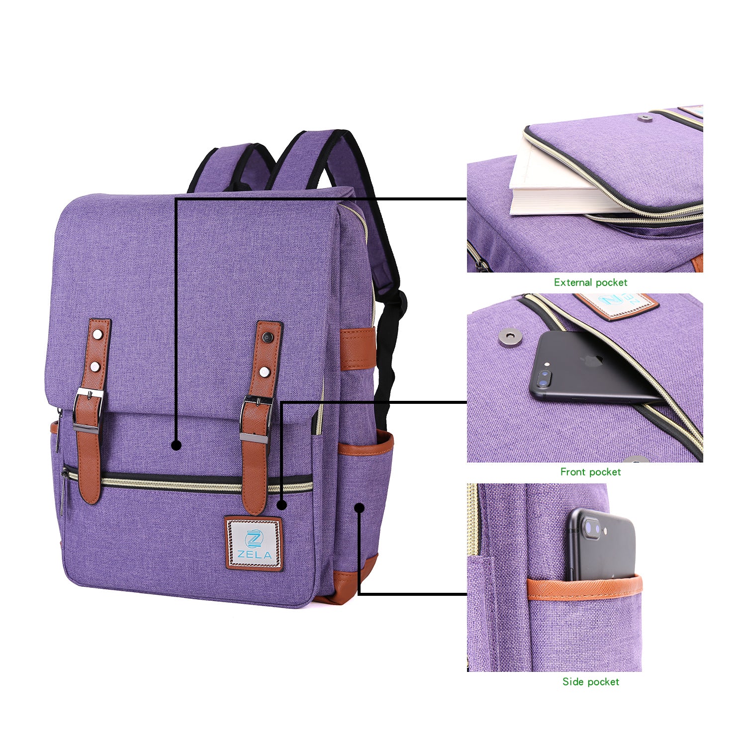 Slim Backpack ,College, School and Business Fits 15-inch Laptop-Purple