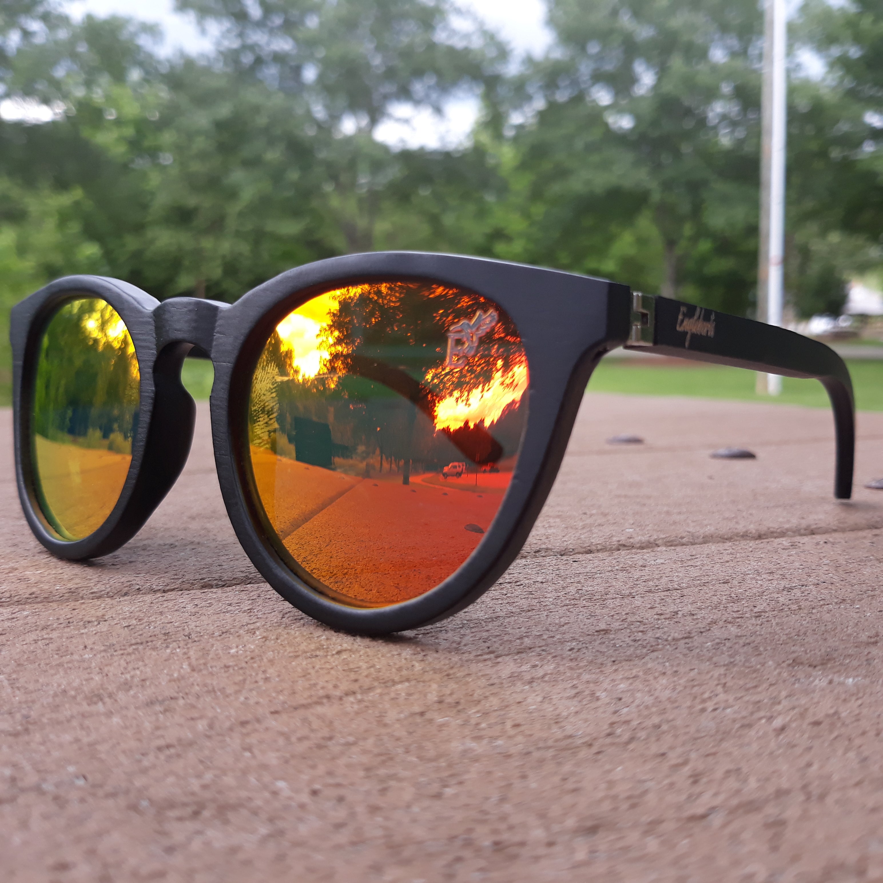 Sunset Mirror Lenses Polarized with Full Frame Black Bamboo and Case