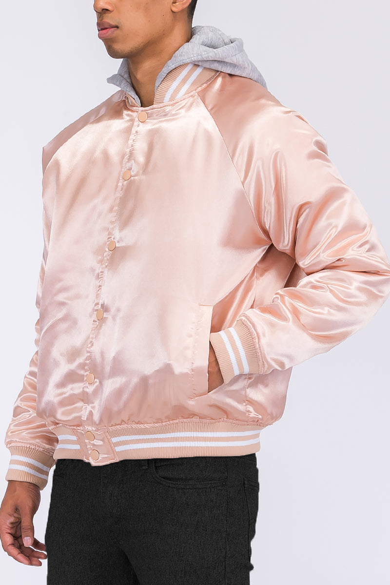 Satin Hooded Varsity Jacket