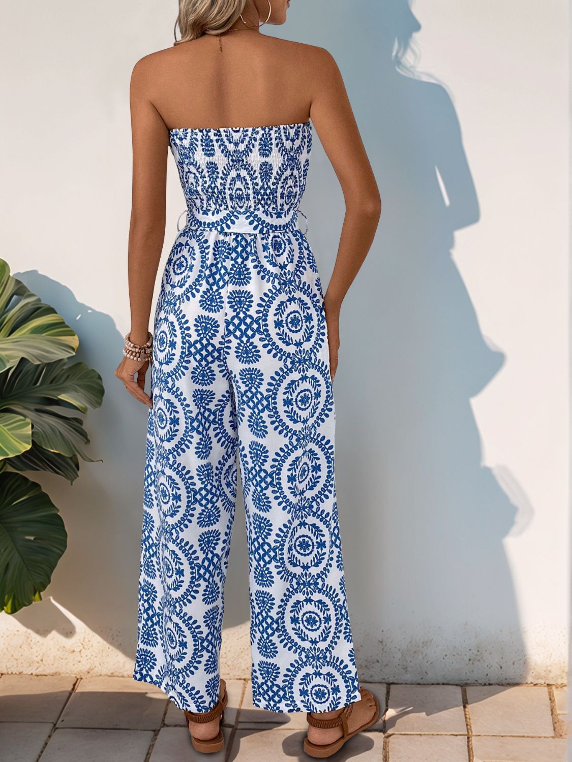 Perfee Smocked Tube Wide Leg Jumpsuit