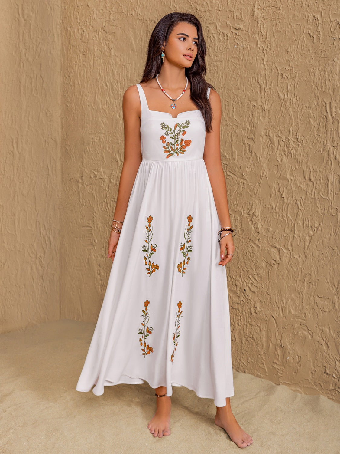 Floral Embroidered Sleeveless Maxi Dress