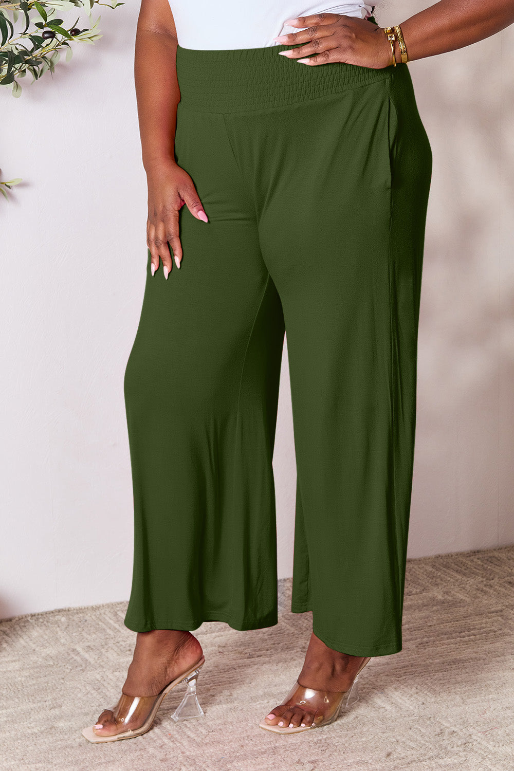 Basic Bae Full Size Smocked with Wide Waistband & Wide Leg Pants