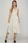 She + Sky Front Zip Polka Dots Cap Sleeve Midi Dress