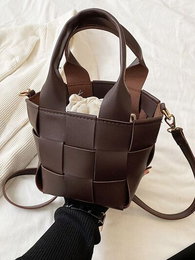 PU Leather Braided Bucket Bag