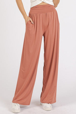 Mittoshop Stretch Banded Waist Wide Leg Pants with Pockets