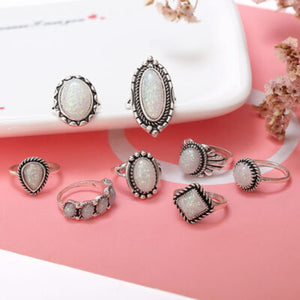 Opal Alloy Geometric Ring 8-Piece Set