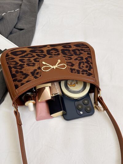 Bow Leopard PU Leather Handbag