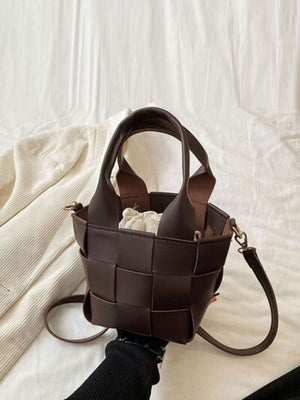 PU Leather Braided Bucket Bag