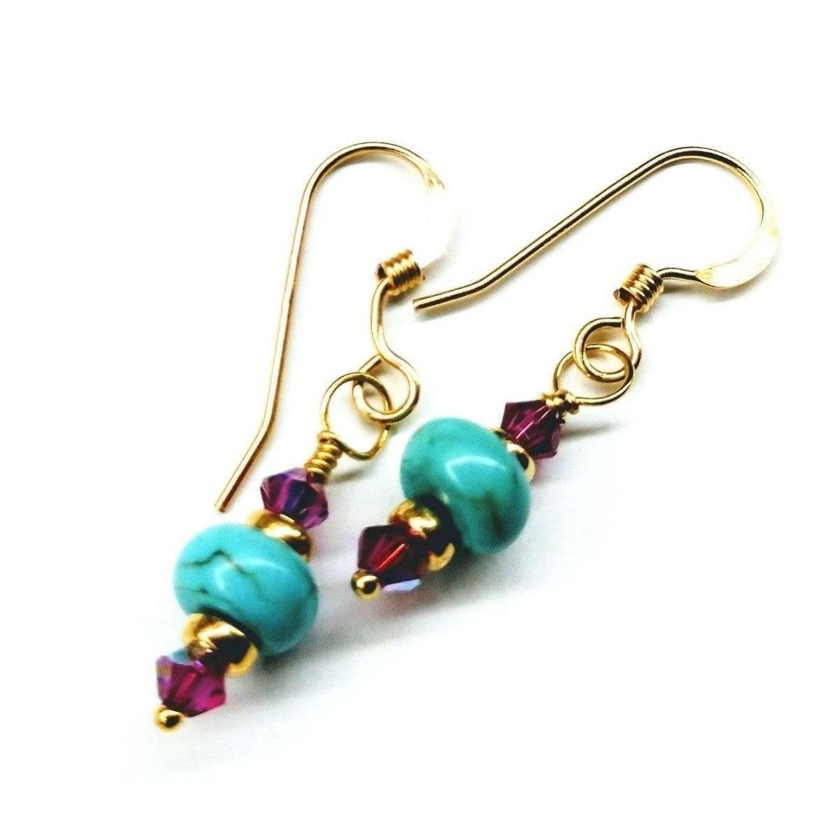 Hot Pink and Turquoise 14 K Gold Filled Earrings