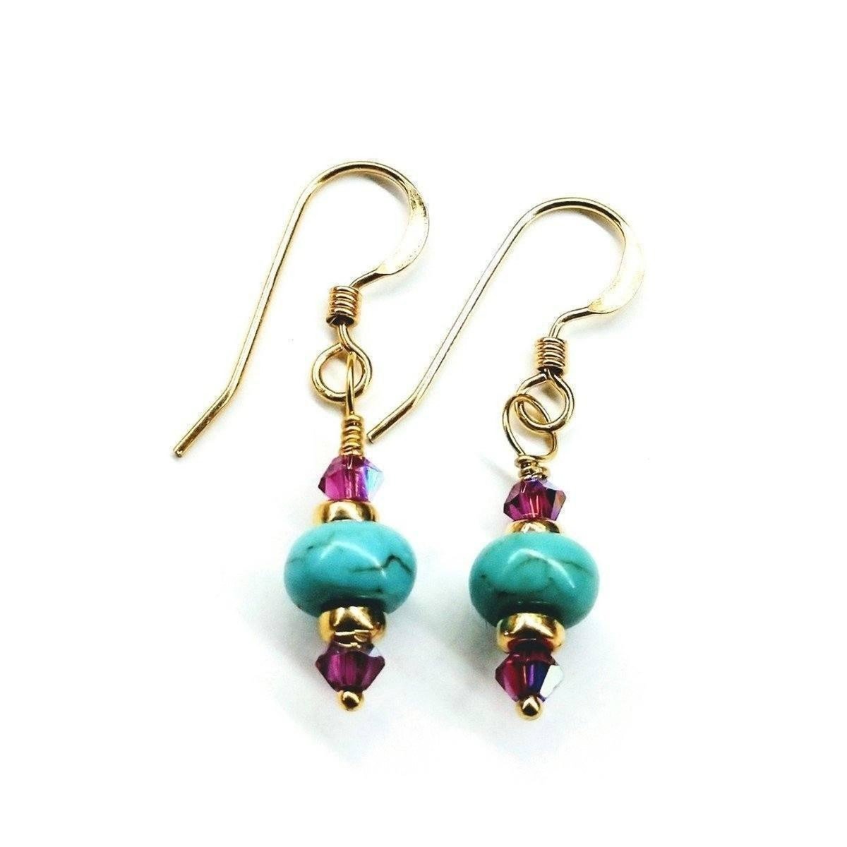 Hot Pink and Turquoise 14 K Gold Filled Earrings