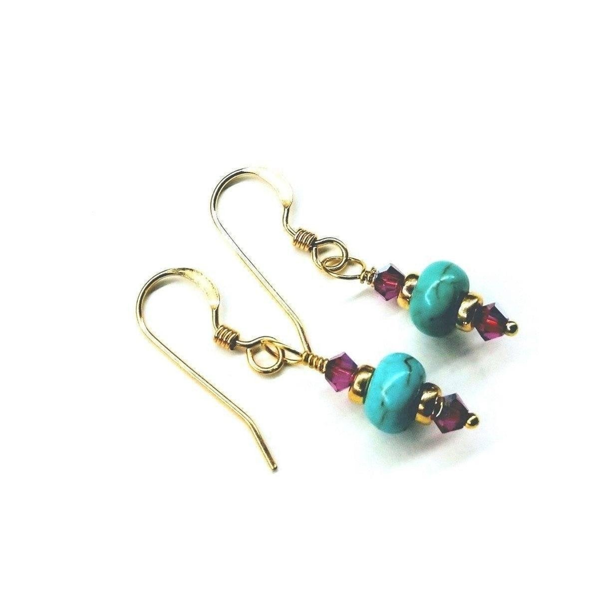 Hot Pink and Turquoise 14 K Gold Filled Earrings