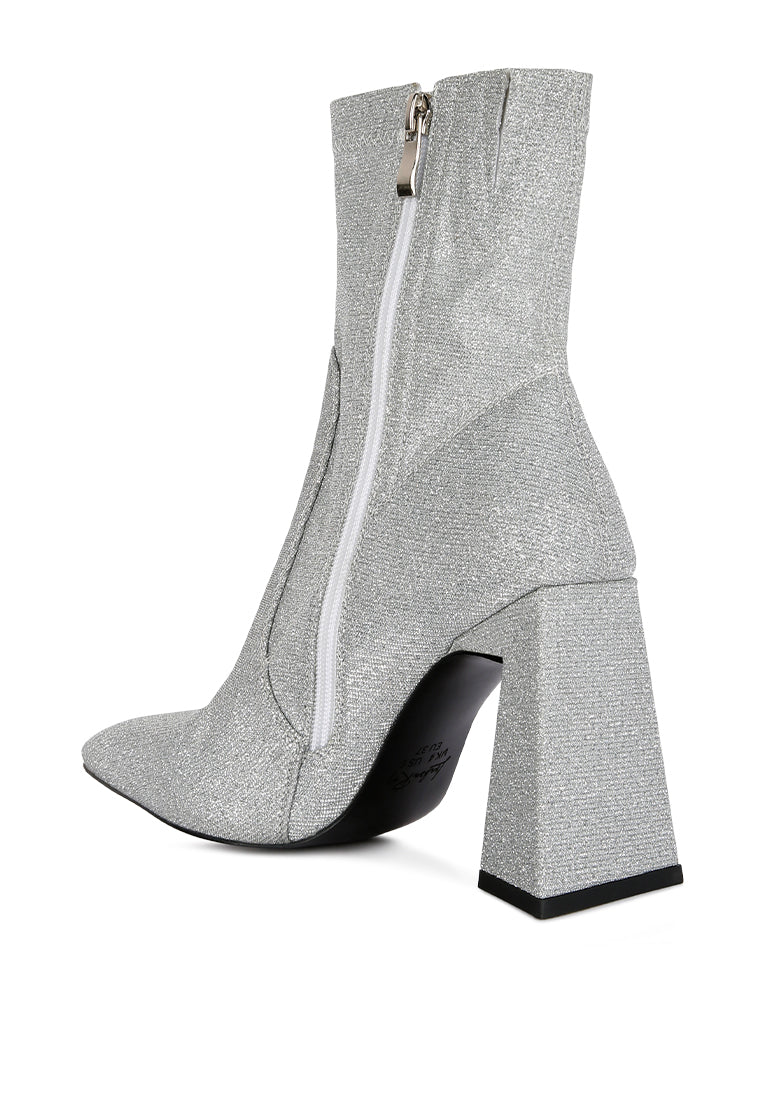 Hustlers Shimmer Block Heeled Ankle Boots